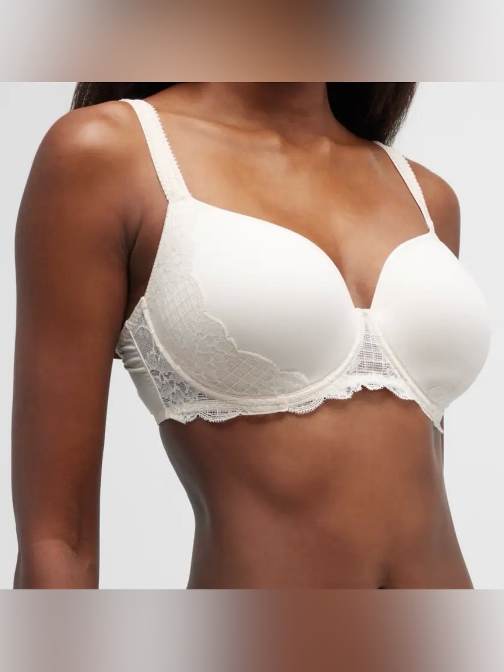 Simone Perele Reve 3D Plunge Lace Trim Underwire Bra - Ivory